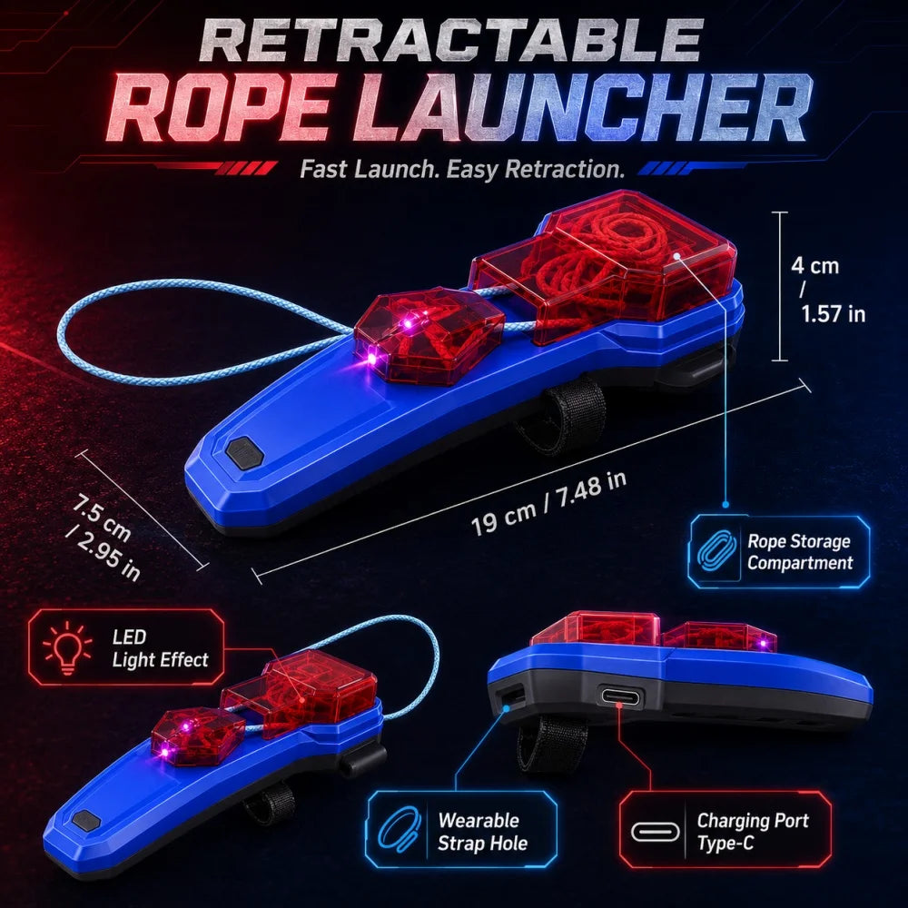 Rope Launcher Spider Web Shooting Toy Auto Retract Wrist Device Creative Battle Cosplay Gadget LED Light Gift