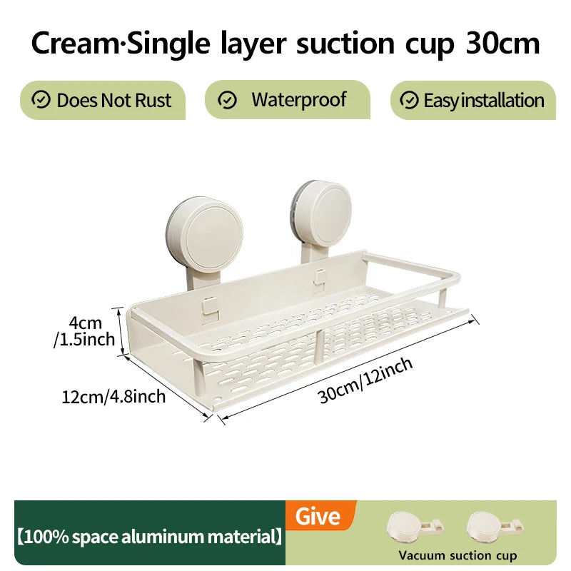 Multifunctional Suction Cup Rack Kitchen Utensils Storage Wall Mounted Spice Holder Bathroom Organizer No Drilling Required