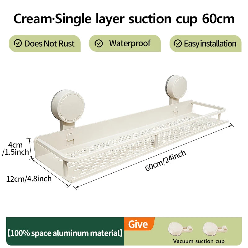 Multifunctional Suction Cup Rack Kitchen Utensils Storage Wall Mounted Spice Holder Bathroom Organizer No Drilling Required