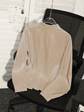 Spring and Autumn Plus-Size Long-Sleeved Satin Shirt, Round Neck with Pleated Draped Collar, Elegant and Stylish Office and Outdoor Wear Top
