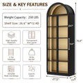 Arch display cabinet for living room office, acrylic glass door, white, 77 tall with LED light and 6-tier shelving for collecti