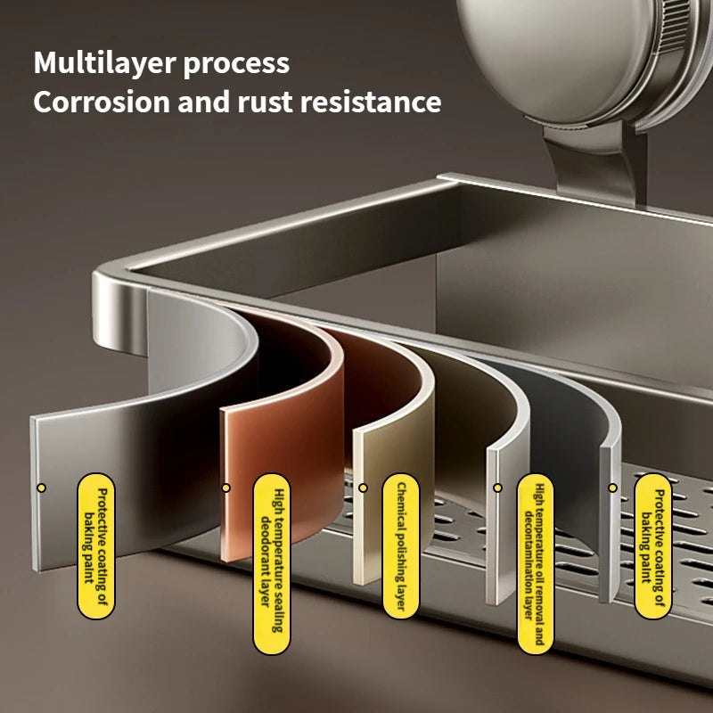 Multifunctional Suction Cup Rack Kitchen Utensils Storage Wall Mounted Spice Holder Bathroom Organizer No Drilling Required