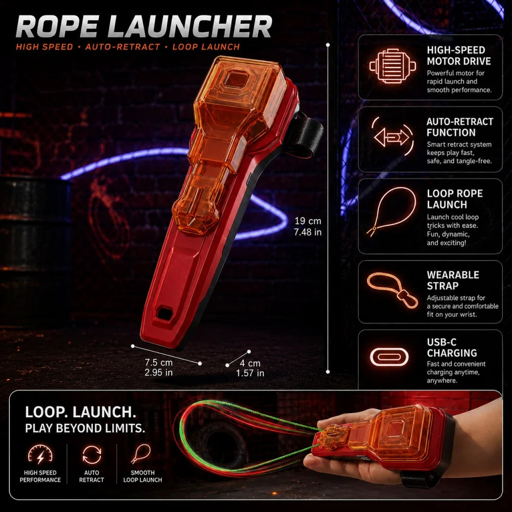 Rope Launcher Spider Web Shooting Toy Auto Retract Wrist Device Creative Battle Cosplay Gadget LED Light Gift