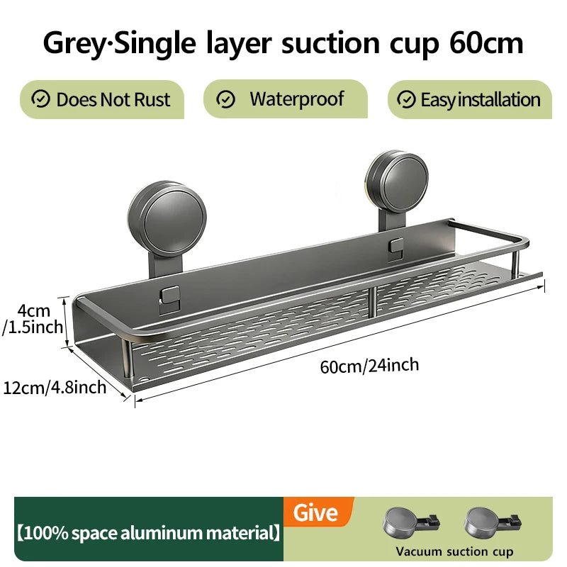 Multifunctional Suction Cup Rack Kitchen Utensils Storage Wall Mounted Spice Holder Bathroom Organizer No Drilling Required
