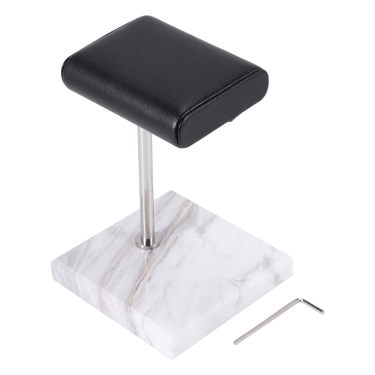 ABQR White Marble Watch Bracelet Display Stand Black PU Leather Jewelry Stand Watch Stand Silver Color Rod Placement Stand