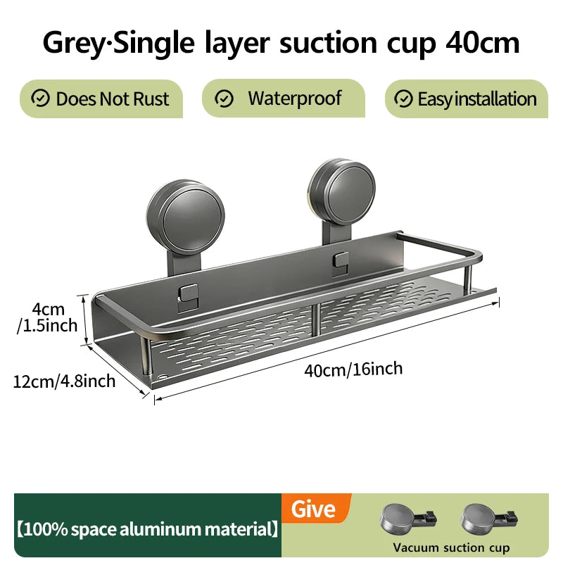 Multifunctional Suction Cup Rack Kitchen Utensils Storage Wall Mounted Spice Holder Bathroom Organizer No Drilling Required