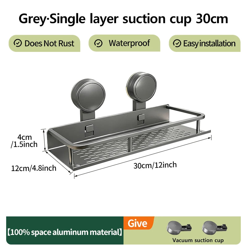Multifunctional Suction Cup Rack Kitchen Utensils Storage Wall Mounted Spice Holder Bathroom Organizer No Drilling Required