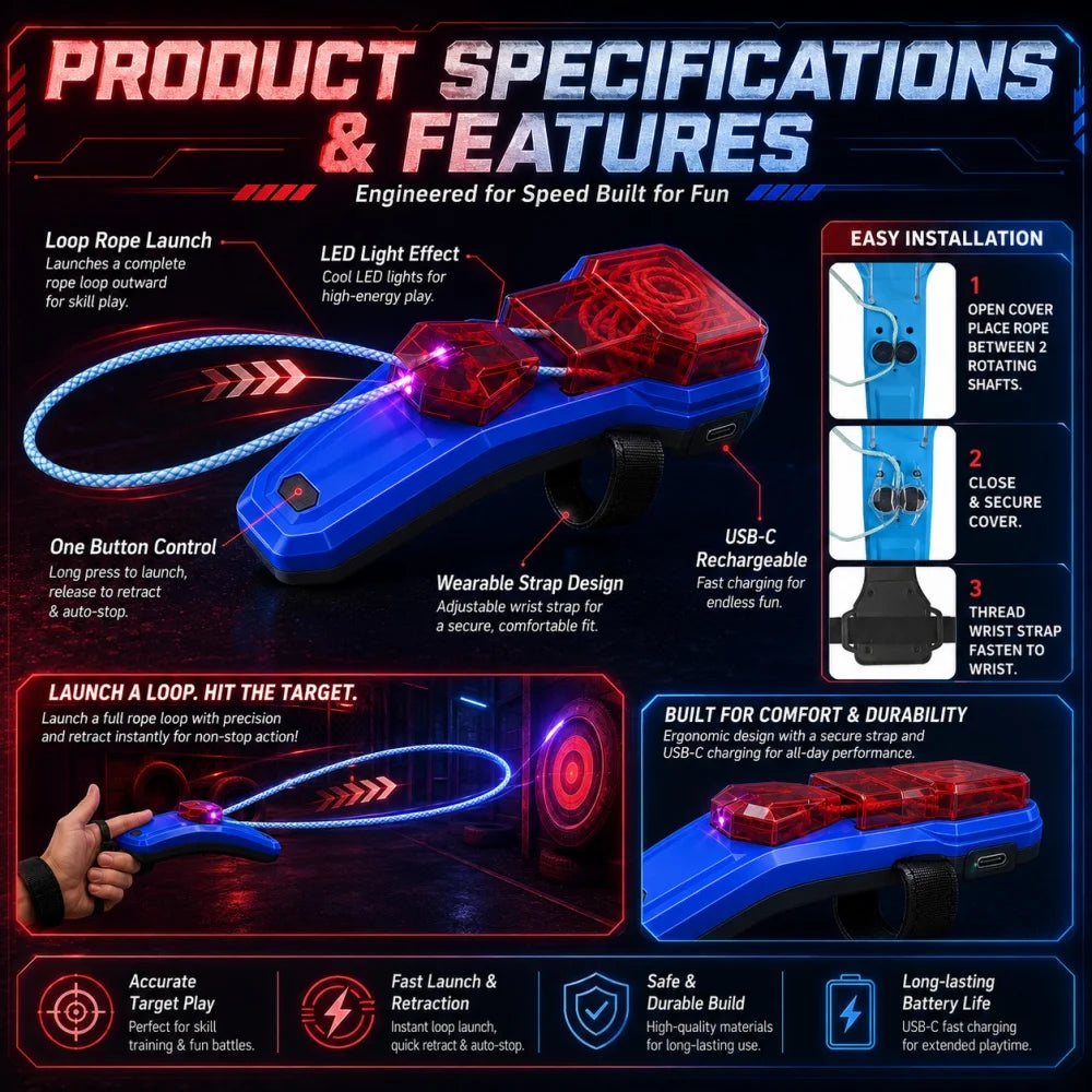 Rope Launcher Spider Web Shooting Toy Auto Retract Wrist Device Creative Battle Cosplay Gadget LED Light Gift