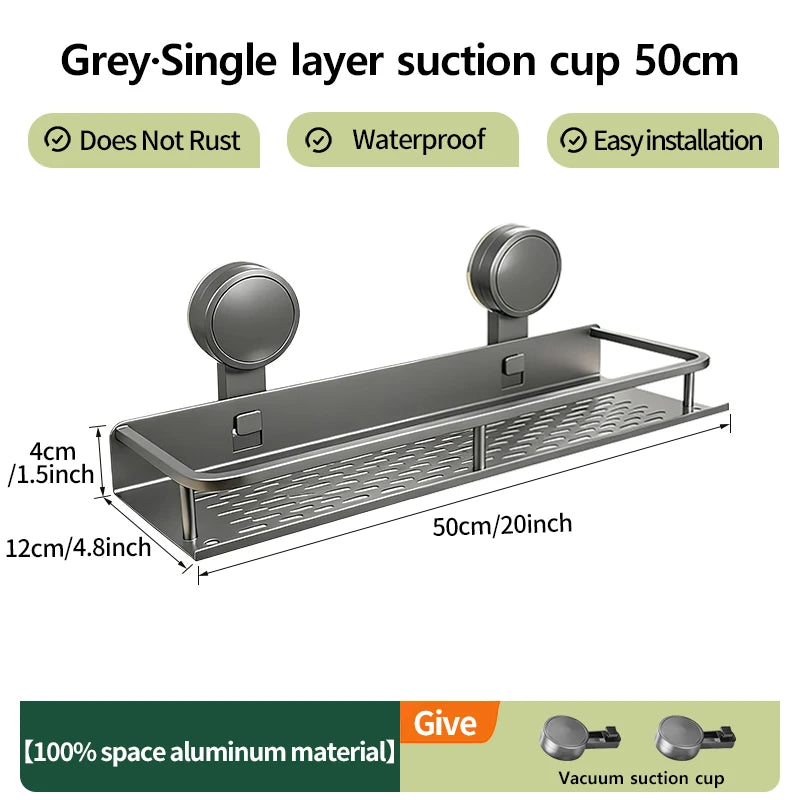Multifunctional Suction Cup Rack Kitchen Utensils Storage Wall Mounted Spice Holder Bathroom Organizer No Drilling Required