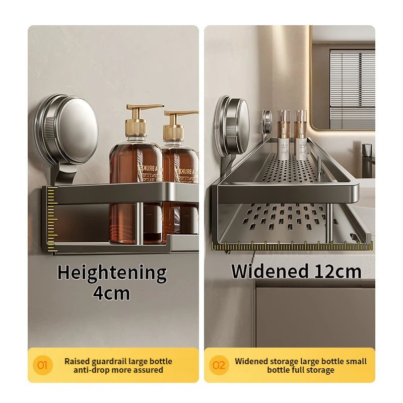 Multifunctional Suction Cup Rack Kitchen Utensils Storage Wall Mounted Spice Holder Bathroom Organizer No Drilling Required