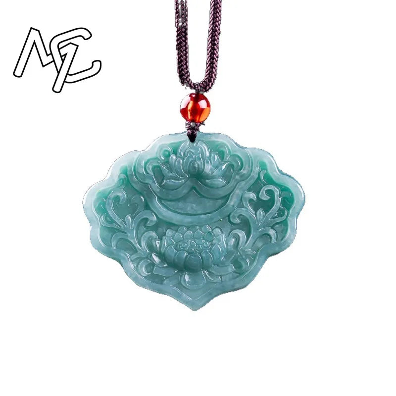 Real Burmese A Emerald Jade Blue Water Ruyi Lotus Pendant Amulets Natural Emerald Jewelry Gifts Certificate Sweater Chain Women