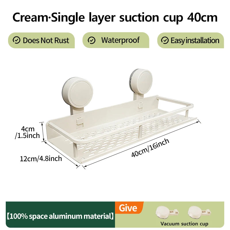 Multifunctional Suction Cup Rack Kitchen Utensils Storage Wall Mounted Spice Holder Bathroom Organizer No Drilling Required