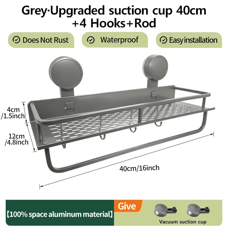Multifunctional Suction Cup Rack Kitchen Utensils Storage Wall Mounted Spice Holder Bathroom Organizer No Drilling Required