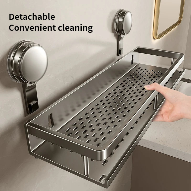 Multifunctional Suction Cup Rack Kitchen Utensils Storage Wall Mounted Spice Holder Bathroom Organizer No Drilling Required