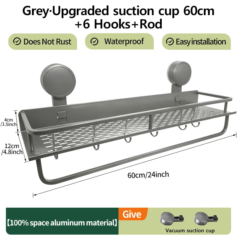 Multifunctional Suction Cup Rack Kitchen Utensils Storage Wall Mounted Spice Holder Bathroom Organizer No Drilling Required